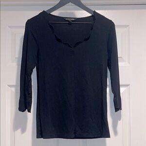 41 Hawthorn Black Scalloped Neck 3/4 Sleeve Blouse
